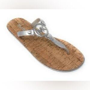 Michael Kors MK Charm Jelly Flip Flop sandals Cork Bottom Silver Women’s size 6M